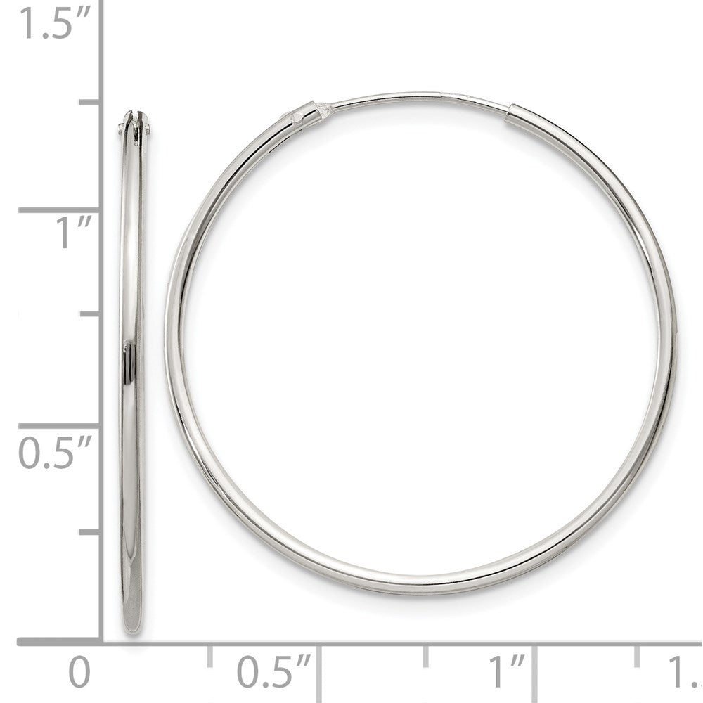 Alternate view of the 1.3mm, Sterling Silver, Endless Hoop Earrings - 30mm (1 1/8 Inch) by The Black Bow Jewelry Co.