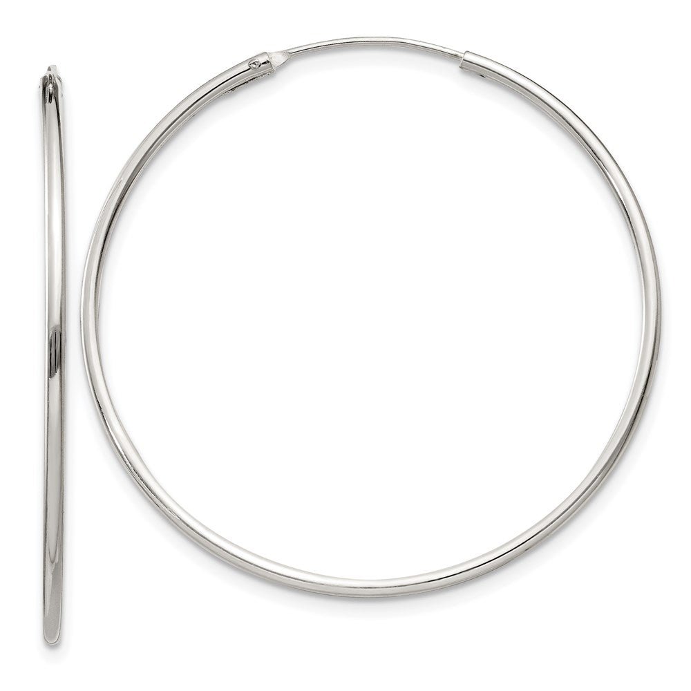 1.3mm, Sterling Silver, Endless Hoop Earrings - 34mm (1 3/8 Inch), Item E8851-34 by The Black Bow Jewelry Co.
