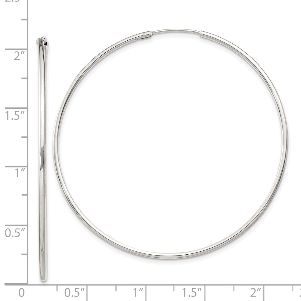 Alternate view of the 1.3mm, Sterling Silver, Endless Hoop Earrings - 50mm (1 7/8 Inch) by The Black Bow Jewelry Co.