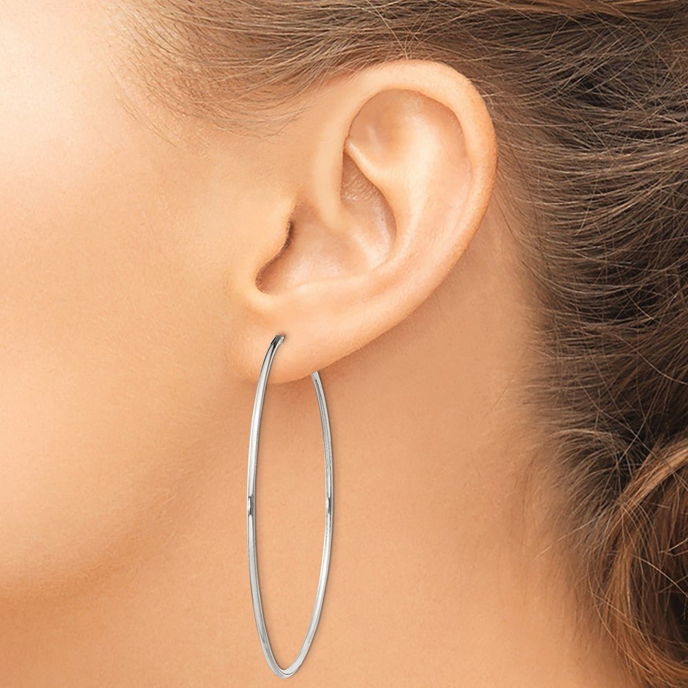 Alternate view of the 1.3mm, Sterling Silver, Endless Hoop Earrings - 54mm (2 1/8 Inch) by The Black Bow Jewelry Co.