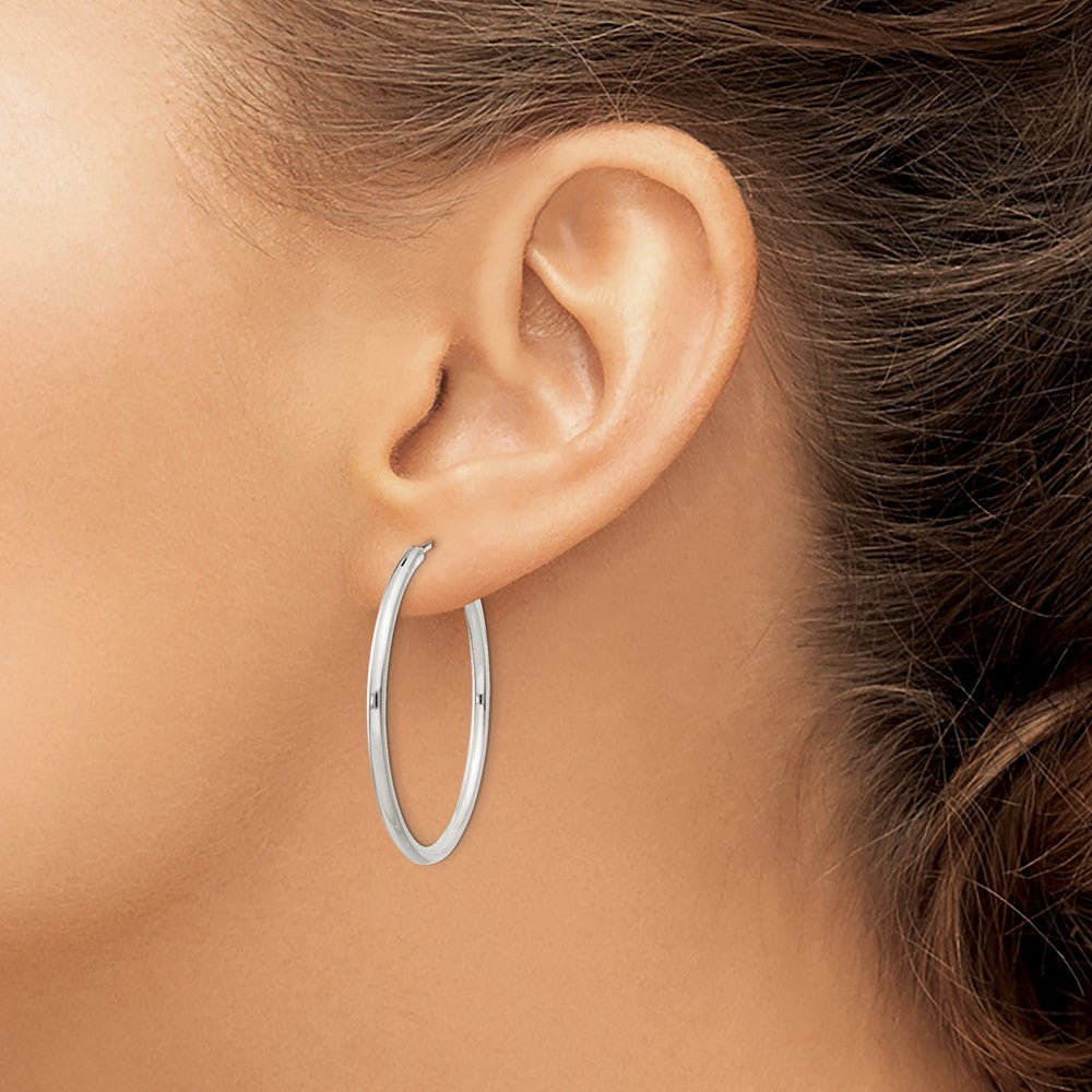 Alternate view of the 2mm, Sterling Silver, Endless Hoop Earrings - 35mm (1 3/8 Inch) by The Black Bow Jewelry Co.