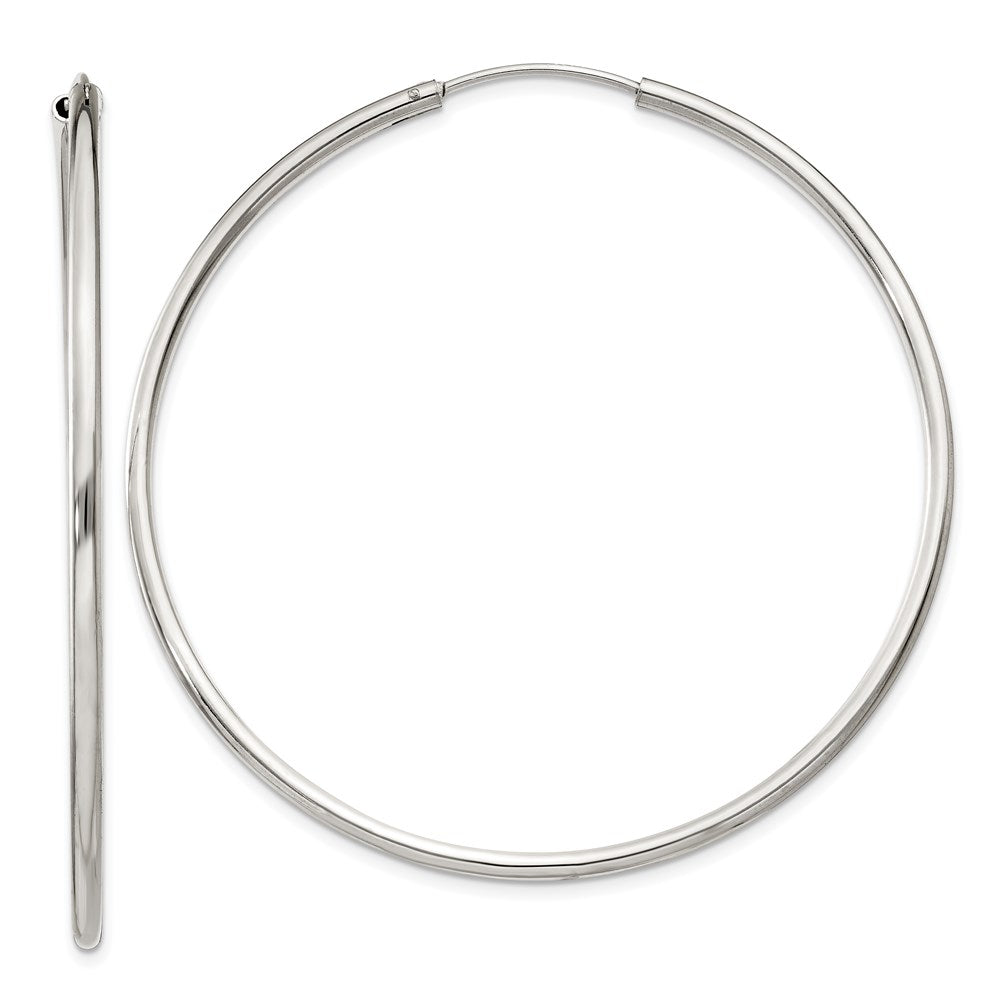 2mm, Sterling Silver, Endless Hoop Earrings - 55mm (2 1/8 Inch), Item E8855-55 by The Black Bow Jewelry Co.