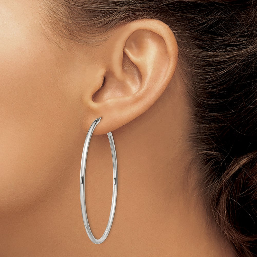 Alternate view of the 2mm, Sterling Silver, Endless Hoop Earrings - 55mm (2 1/8 Inch) by The Black Bow Jewelry Co.