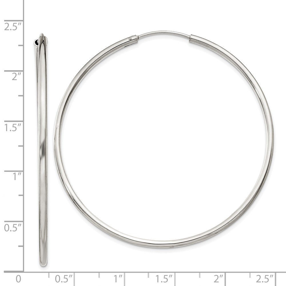 Alternate view of the 2mm, Sterling Silver, Endless Hoop Earrings - 55mm (2 1/8 Inch) by The Black Bow Jewelry Co.