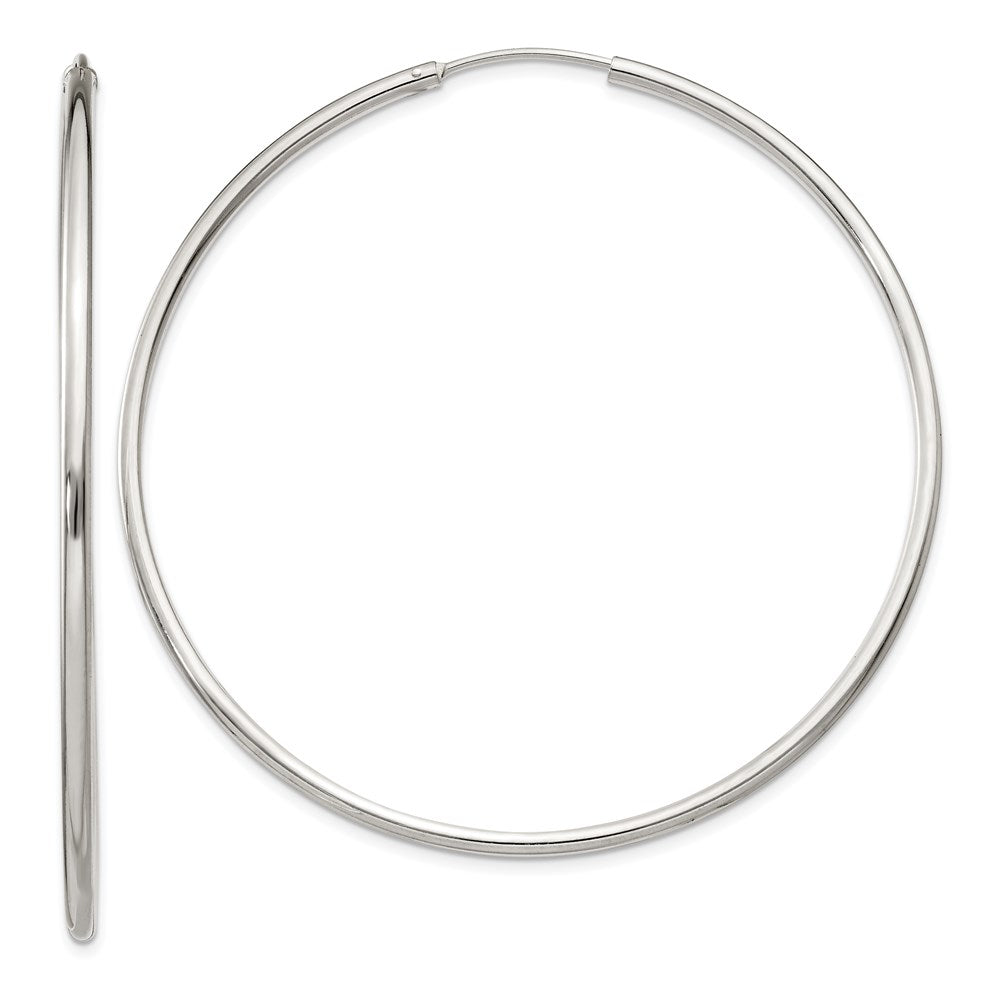 2mm, Sterling Silver, Endless Hoop Earrings - 60mm (2 3/8 Inch), Item E8855-60 by The Black Bow Jewelry Co.