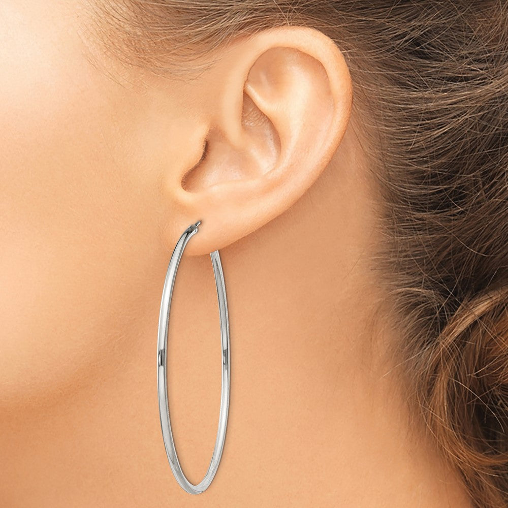 Alternate view of the 2mm, Sterling Silver, Endless Hoop Earrings - 60mm (2 3/8 Inch) by The Black Bow Jewelry Co.