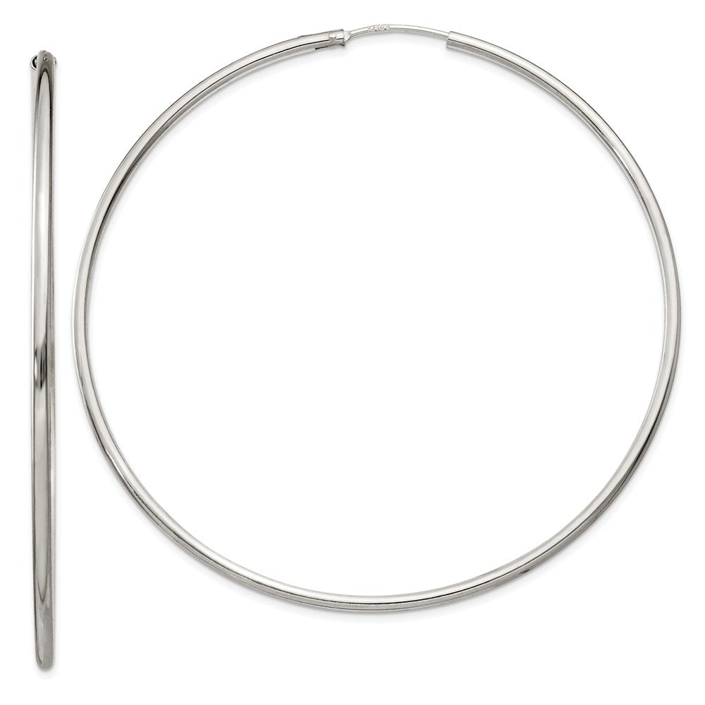 2mm, Sterling Silver, Endless Hoop Earrings - 70mm (2 3/4 Inch), Item E8855-70 by The Black Bow Jewelry Co.