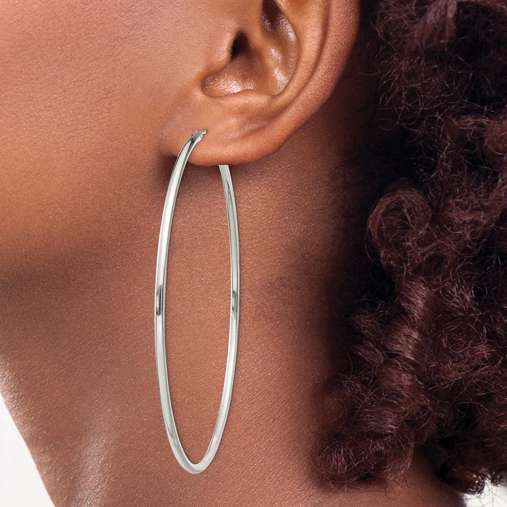 Alternate view of the 2mm, Sterling Silver, Endless Hoop Earrings - 70mm (2 3/4 Inch) by The Black Bow Jewelry Co.