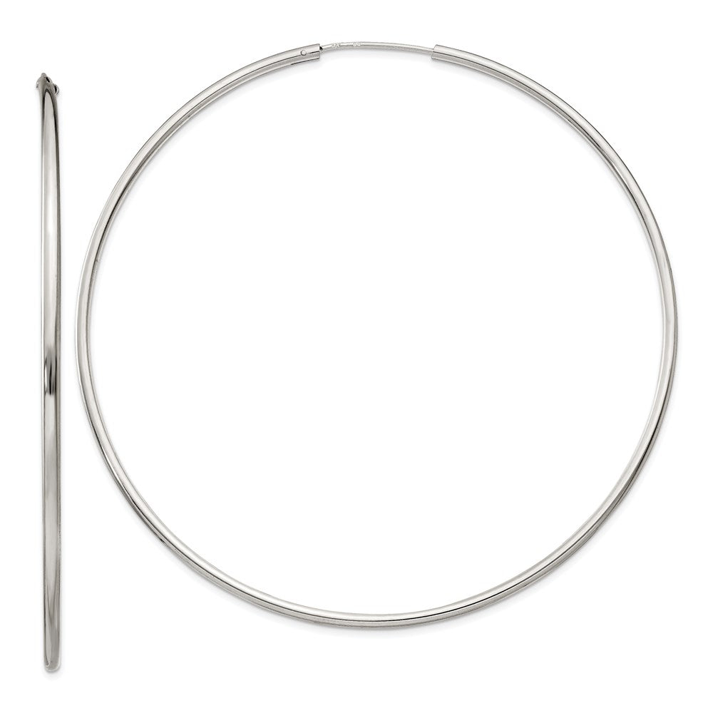 2mm, Sterling Silver, Endless Hoop Earrings - 80mm (3 1/8 Inch), Item E8855-80 by The Black Bow Jewelry Co.