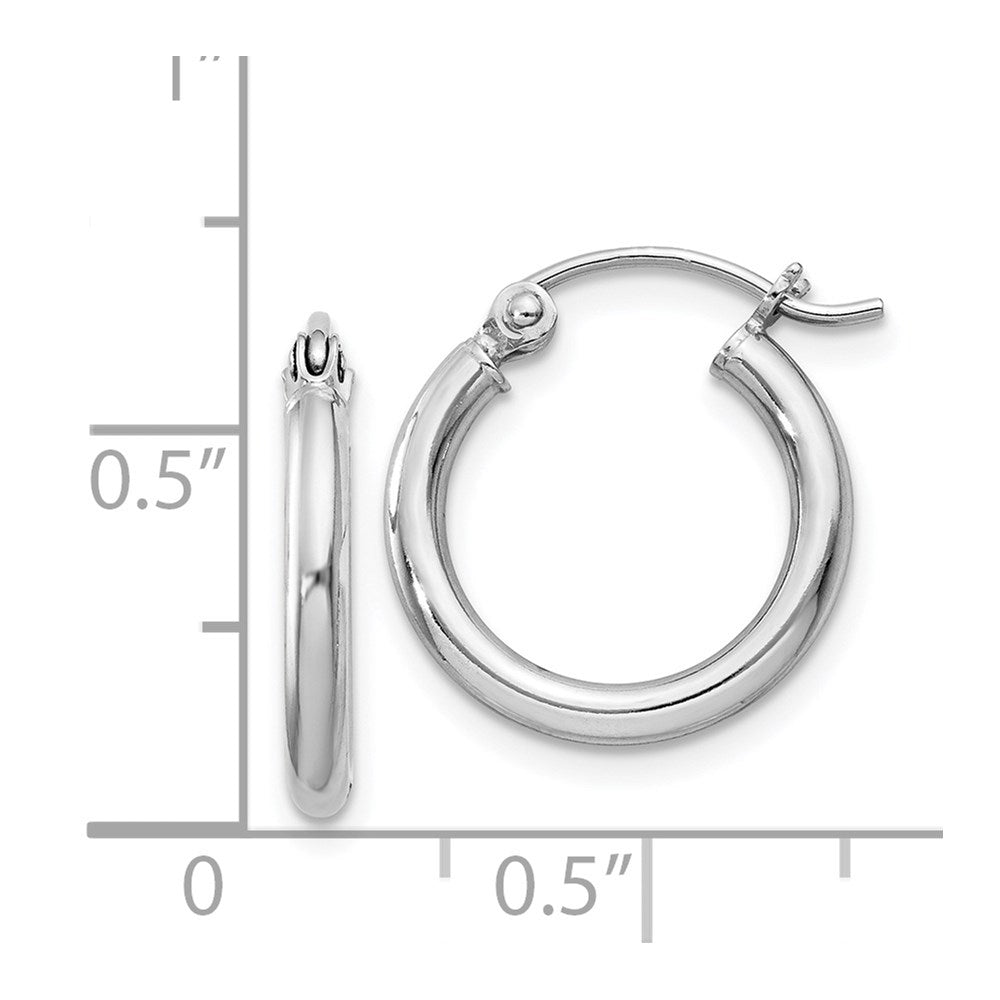 Alternate view of the 2mm, Sterling Silver, Classic Round Hoop Earrings - 14mm (1/2 Inch) by The Black Bow Jewelry Co.