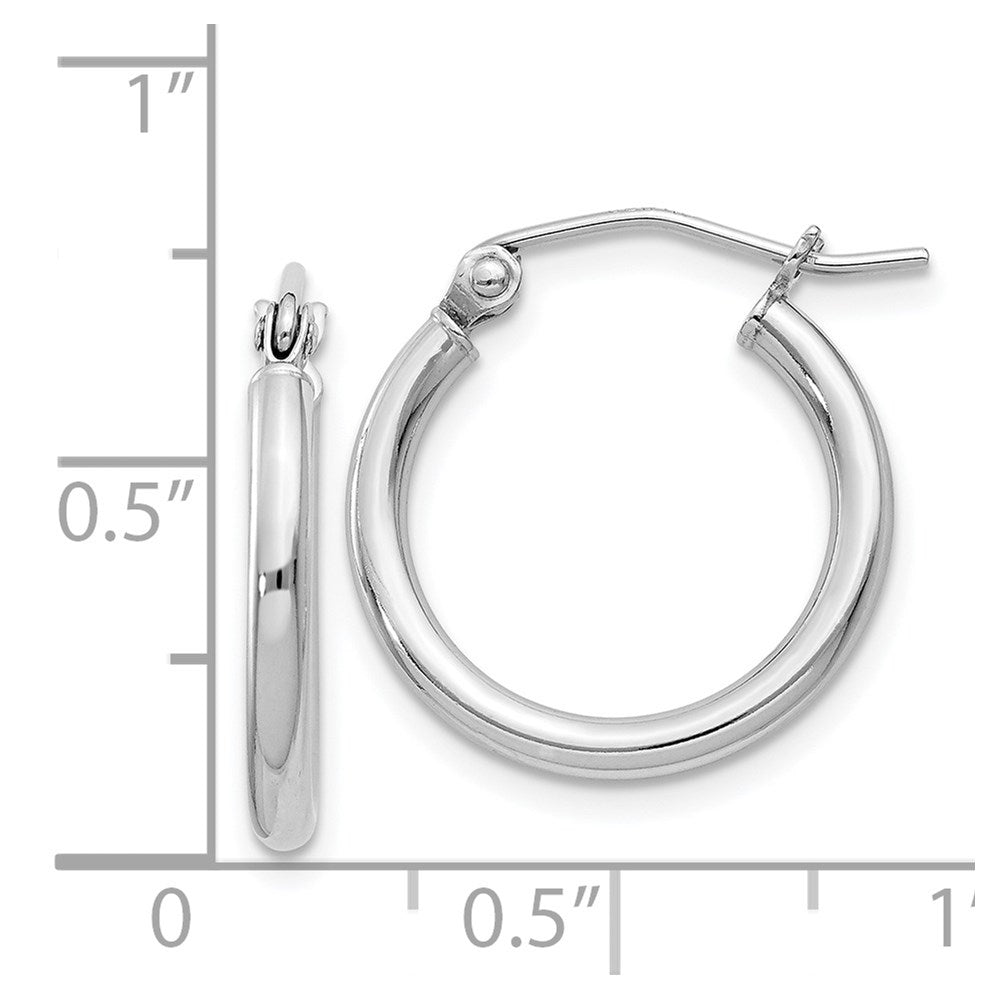 Alternate view of the 2mm, Sterling Silver, Classic Round Hoop Earrings - 16mm (5/8 Inch) by The Black Bow Jewelry Co.
