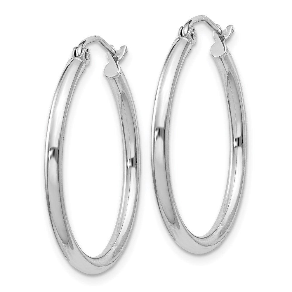 Alternate view of the 2mm, Sterling Silver, Classic Round Hoop Earrings - 24mm (1 Inch) by The Black Bow Jewelry Co.