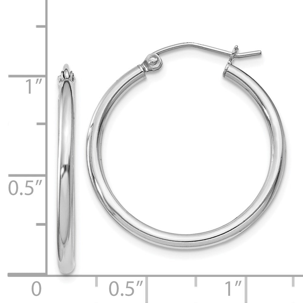 Alternate view of the 2mm, Sterling Silver, Classic Round Hoop Earrings - 24mm (1 Inch) by The Black Bow Jewelry Co.