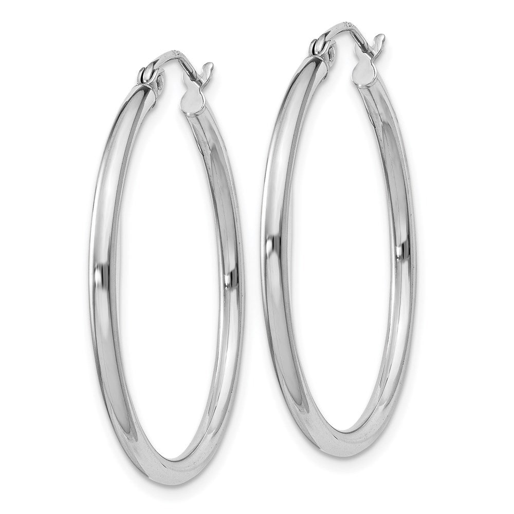 Alternate view of the 2mm, Sterling Silver, Classic Round Hoop Earrings - 30mm (1 1/8 Inch) by The Black Bow Jewelry Co.