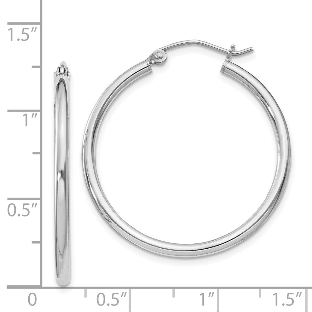 Alternate view of the 2mm, Sterling Silver, Classic Round Hoop Earrings - 30mm (1 1/8 Inch) by The Black Bow Jewelry Co.