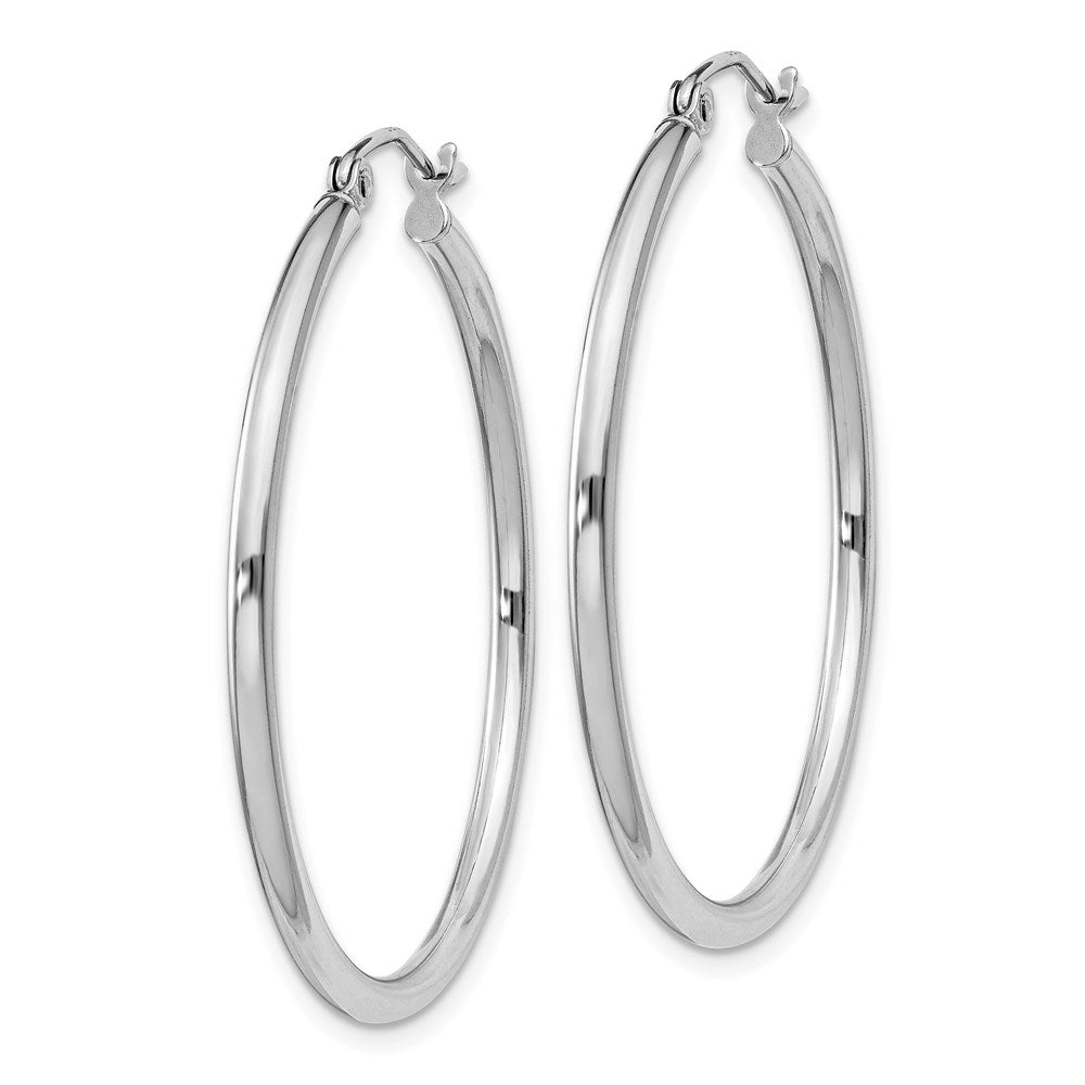 Alternate view of the 2mm, Sterling Silver, Classic Round Hoop Earrings - 35mm (1 3/8 Inch) by The Black Bow Jewelry Co.