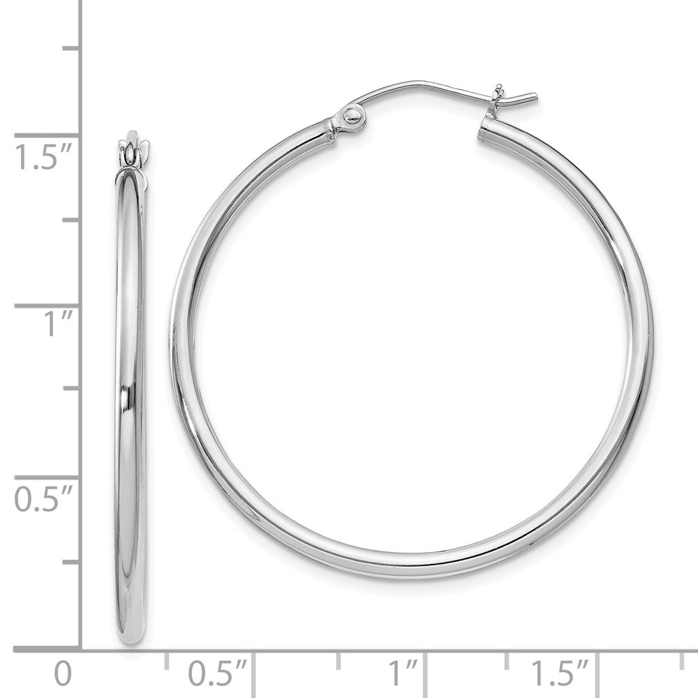 Alternate view of the 2mm, Sterling Silver, Classic Round Hoop Earrings - 35mm (1 3/8 Inch) by The Black Bow Jewelry Co.