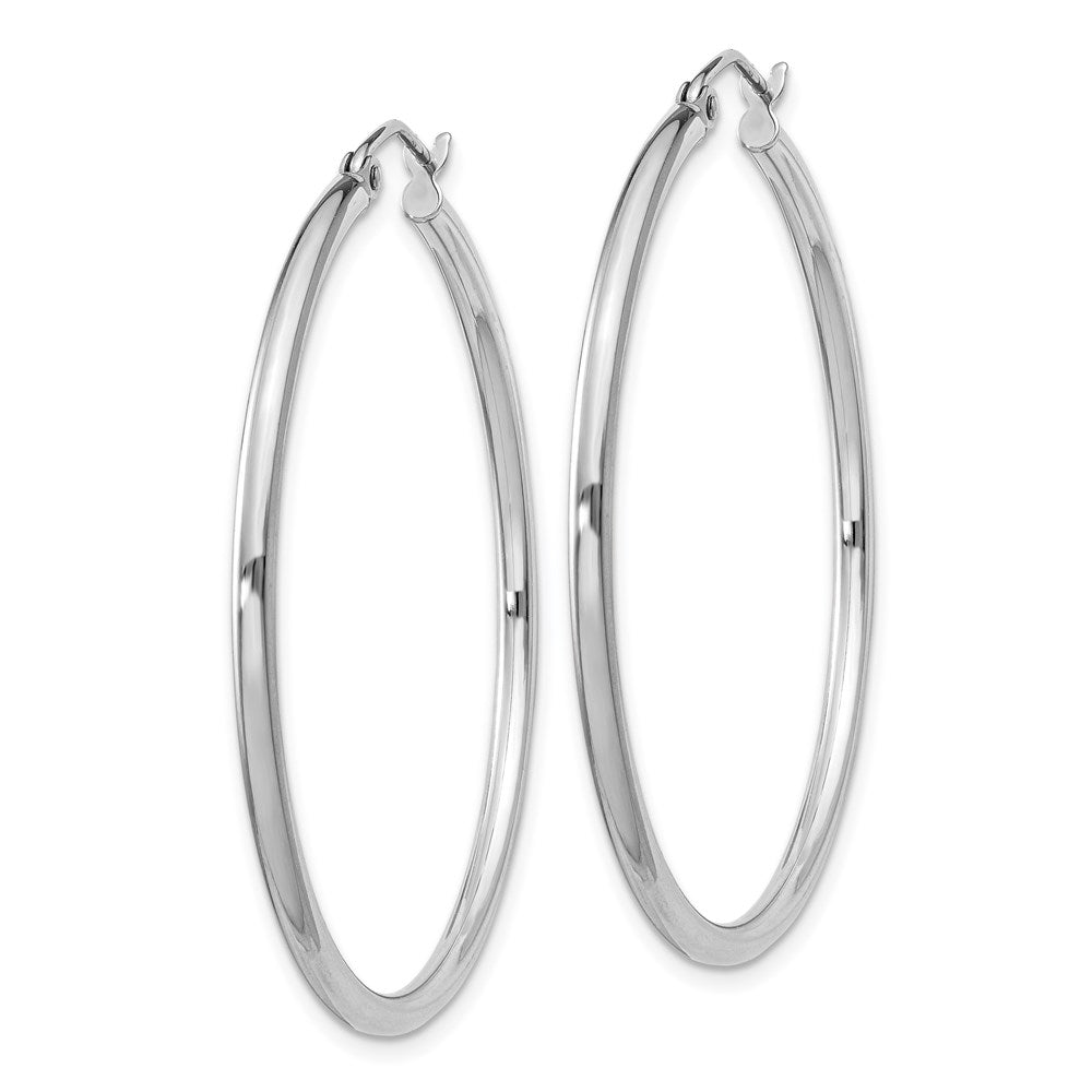 Alternate view of the 2mm, Sterling Silver, Classic Round Hoop Earrings - 40mm (1 1/2 Inch) by The Black Bow Jewelry Co.