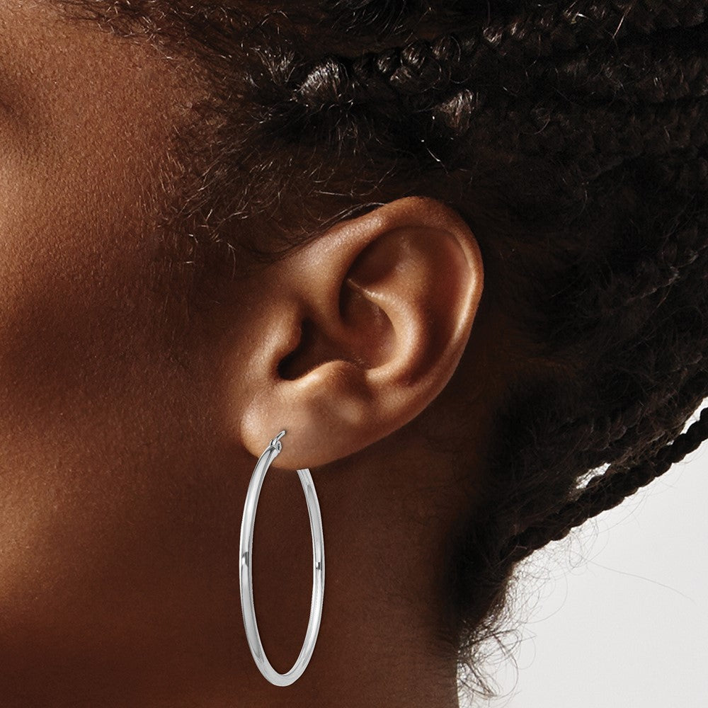 Alternate view of the 2mm, Sterling Silver, Classic Round Hoop Earrings - 40mm (1 1/2 Inch) by The Black Bow Jewelry Co.