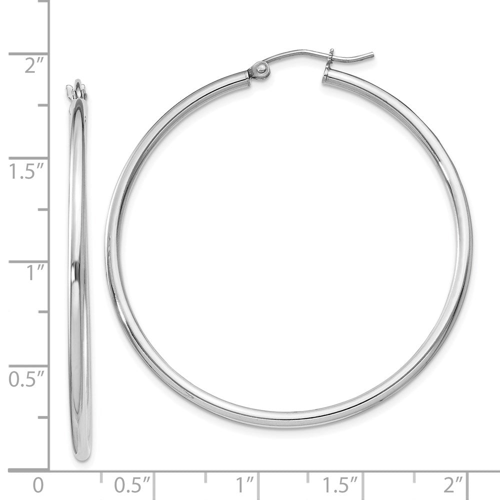 Alternate view of the 2mm, Sterling Silver, Classic Round Hoop Earrings - 45mm (1 3/4 Inch) by The Black Bow Jewelry Co.