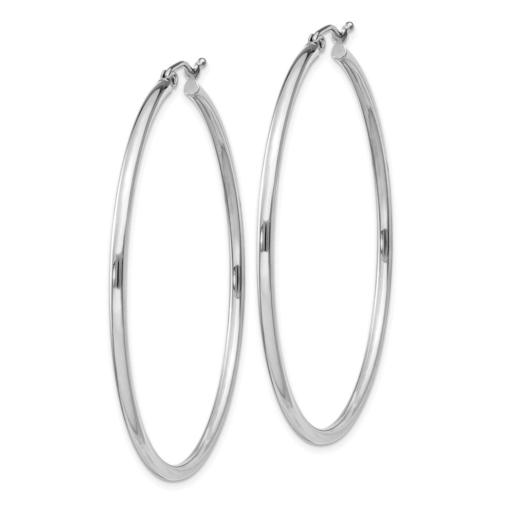 Alternate view of the 2mm, Sterling Silver, Classic Round Hoop Earrings - 50mm (1 7/8 Inch) by The Black Bow Jewelry Co.