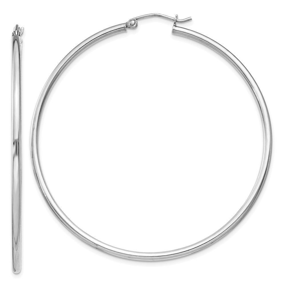 2mm, Sterling Silver, Classic Round Hoop Earrings - 55mm (2 1/8 Inch), Item E8858-55 by The Black Bow Jewelry Co.