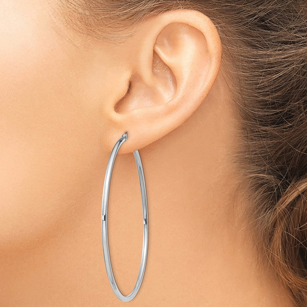 Alternate view of the 2mm Sterling Silver, Extra Large Round Hoop Earrings, 60mm (2 3/8 In) by The Black Bow Jewelry Co.