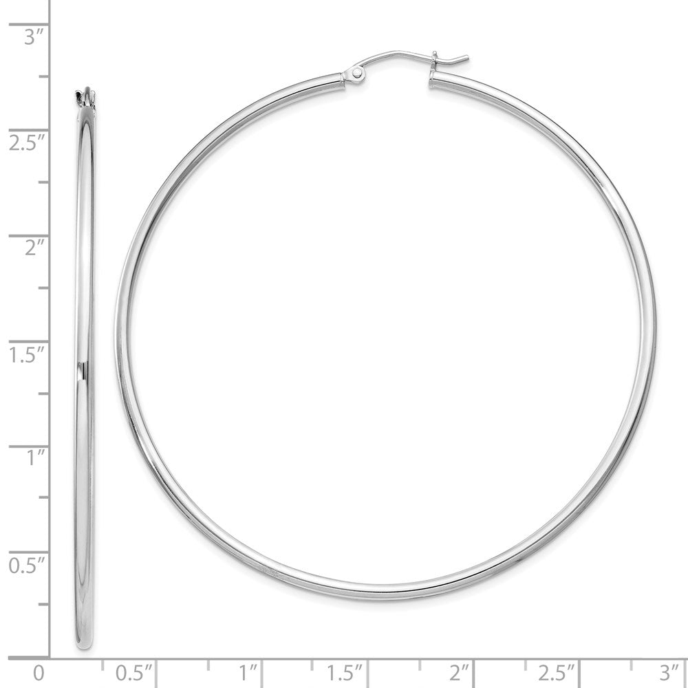 Alternate view of the 2mm Sterling Silver, Extra Large Round Hoop Earrings, 65mm (2 1/2 In) by The Black Bow Jewelry Co.