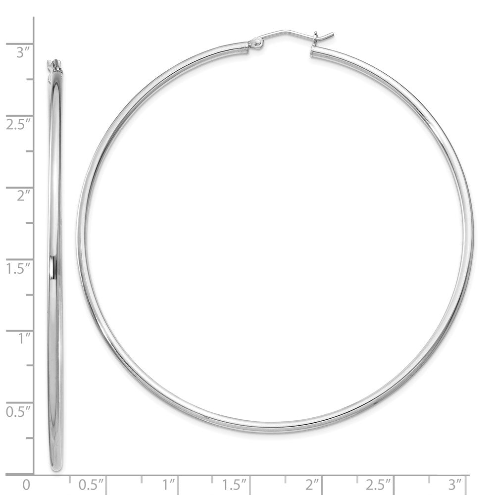 Alternate view of the 2mm Sterling Silver, Extra Large Round Hoop Earrings, 70mm (2 3/4 In) by The Black Bow Jewelry Co.