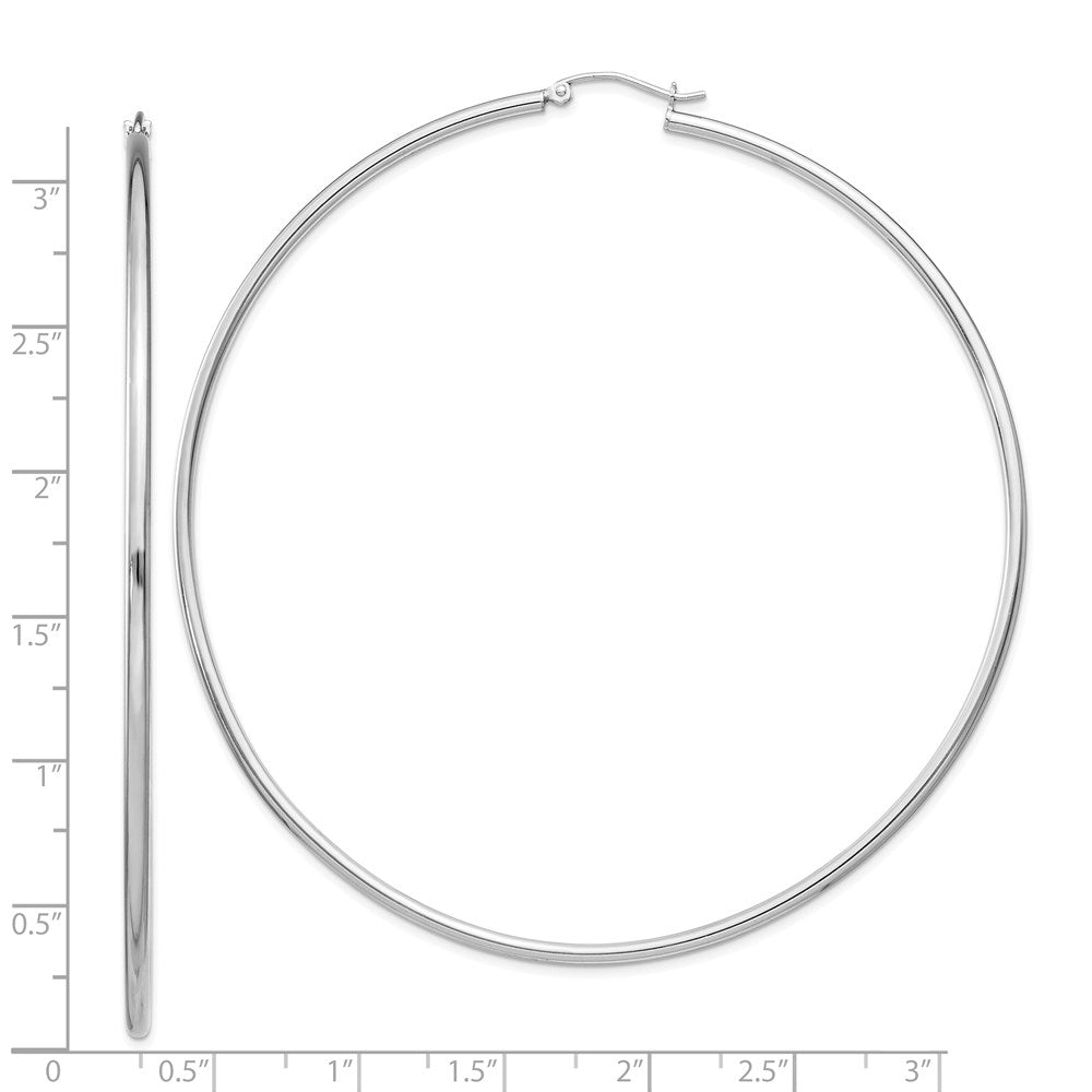 Alternate view of the 2mm Sterling Silver, Extra Large Round Hoop Earrings, 80mm (3 1/8 In) by The Black Bow Jewelry Co.