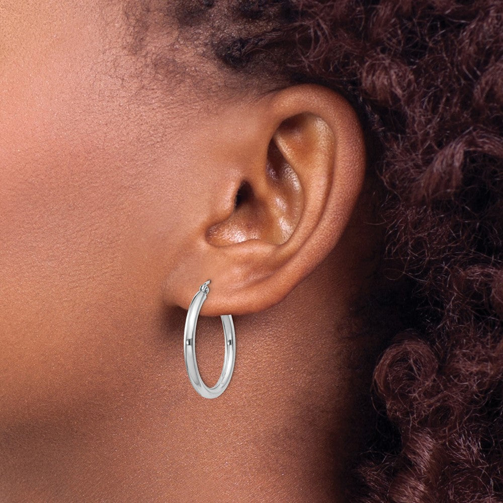 Alternate view of the 2.5mm, Sterling Silver, Classic Round Hoop Earrings - 24mm (1 Inch) by The Black Bow Jewelry Co.