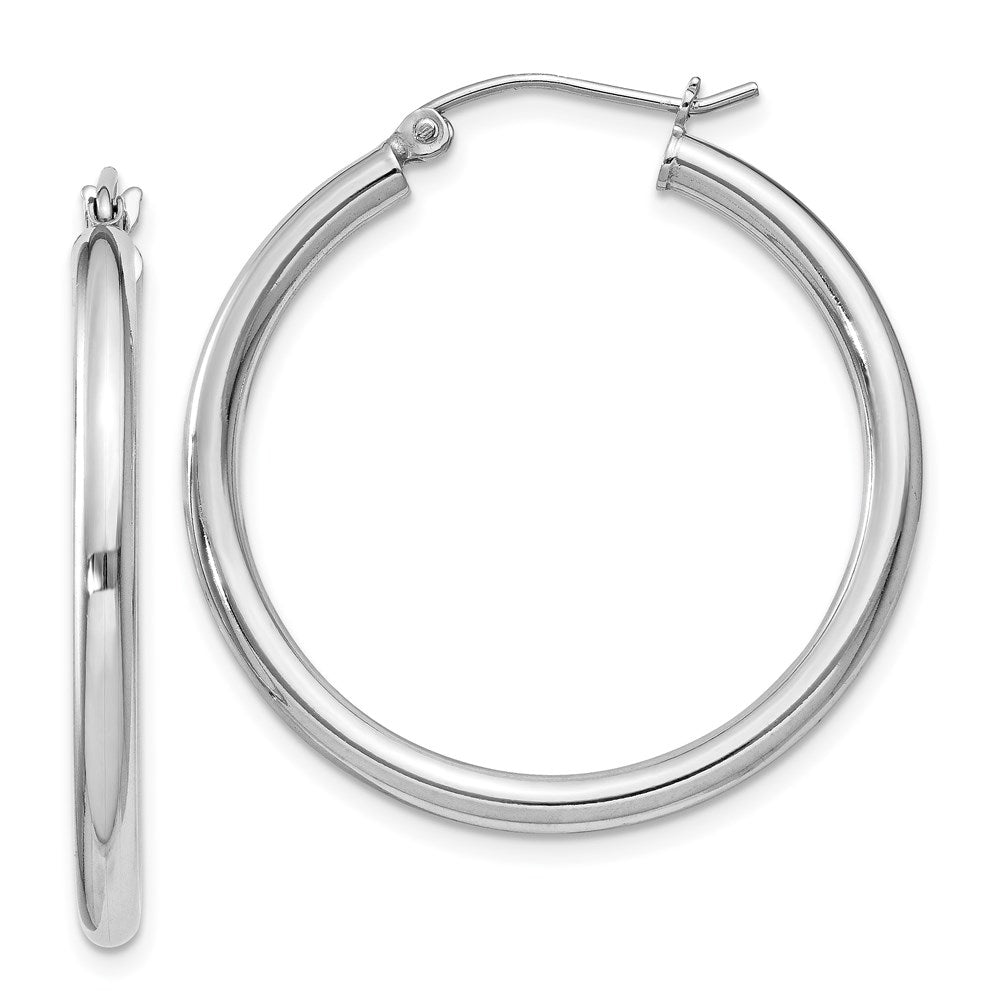 2.5mm, Sterling Silver, Classic Round Hoop Earrings - 30mm (1 1/8 In.), Item E8861-30 by The Black Bow Jewelry Co.