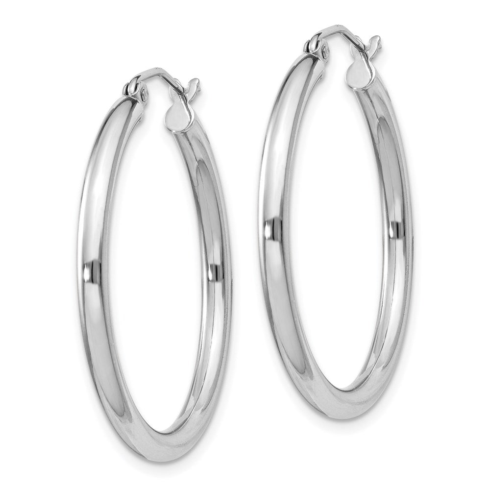 Alternate view of the 2.5mm, Sterling Silver, Classic Round Hoop Earrings - 30mm (1 1/8 In.) by The Black Bow Jewelry Co.