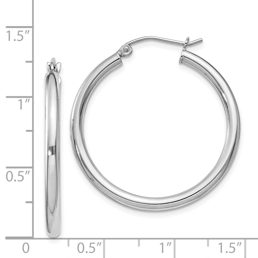 Alternate view of the 2.5mm, Sterling Silver, Classic Round Hoop Earrings - 30mm (1 1/8 In.) by The Black Bow Jewelry Co.