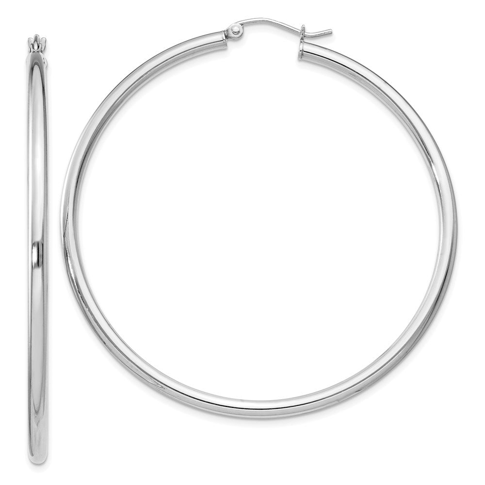 2.5mm, Sterling Silver, Classic Round Hoop Earrings - 55mm (2 1/8 In.), Item E8862-55 by The Black Bow Jewelry Co.