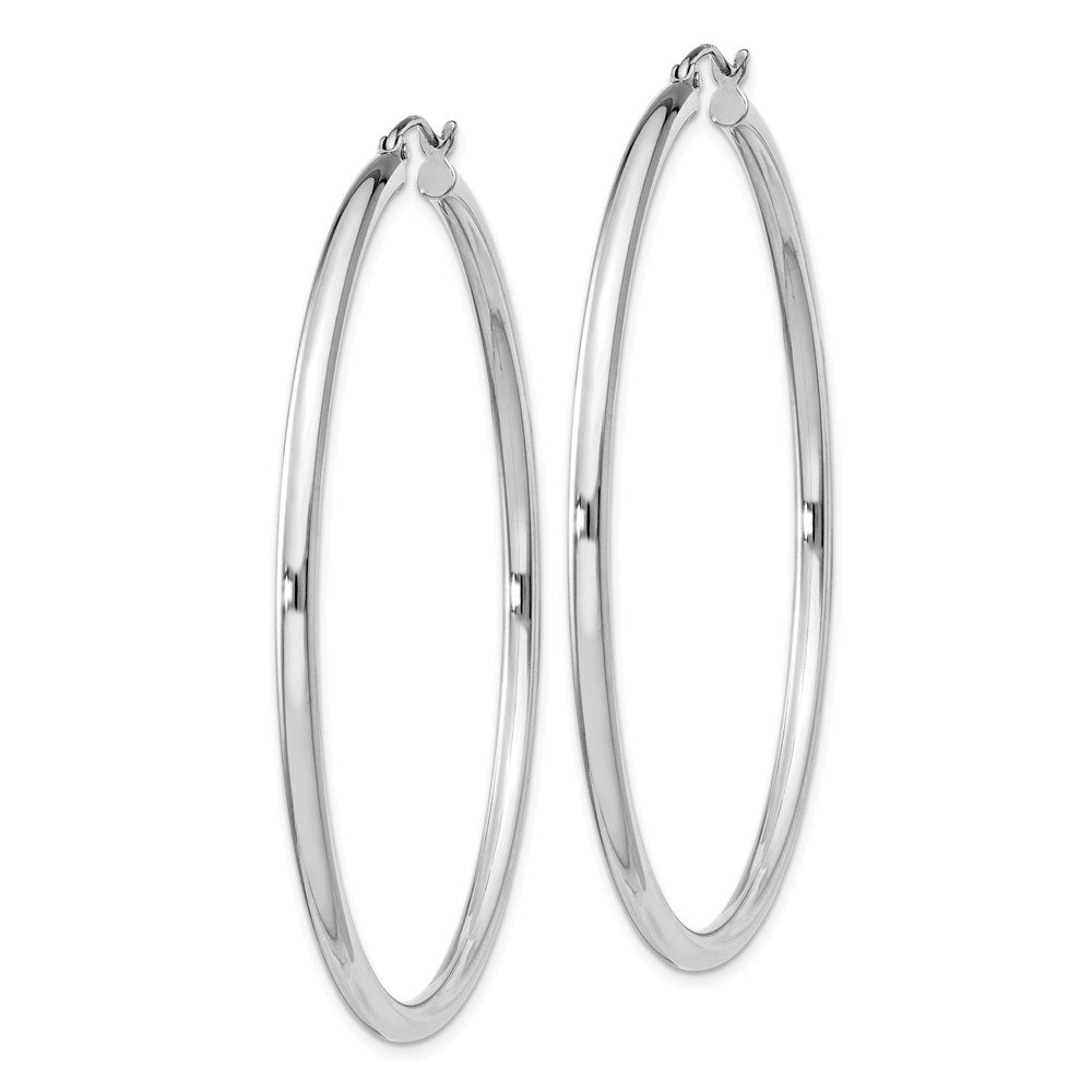 Alternate view of the 2.5mm, Sterling Silver, Classic Round Hoop Earrings - 55mm (2 1/8 In.) by The Black Bow Jewelry Co.