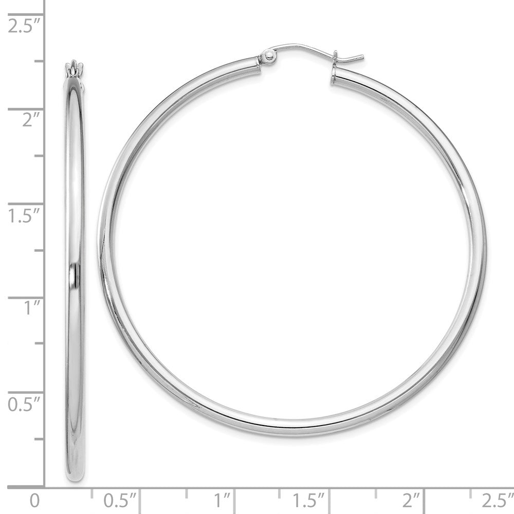 Alternate view of the 2.5mm, Sterling Silver, Classic Round Hoop Earrings - 55mm (2 1/8 In.) by The Black Bow Jewelry Co.