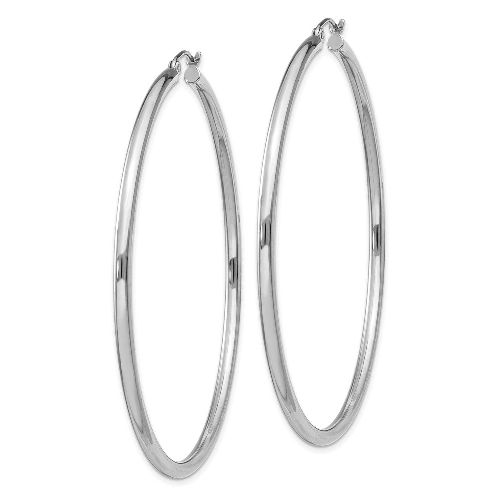 Alternate view of the 2.5mm Sterling Silver, X-Large Round Hoop Earrings, 60mm (2 3/8 In) by The Black Bow Jewelry Co.