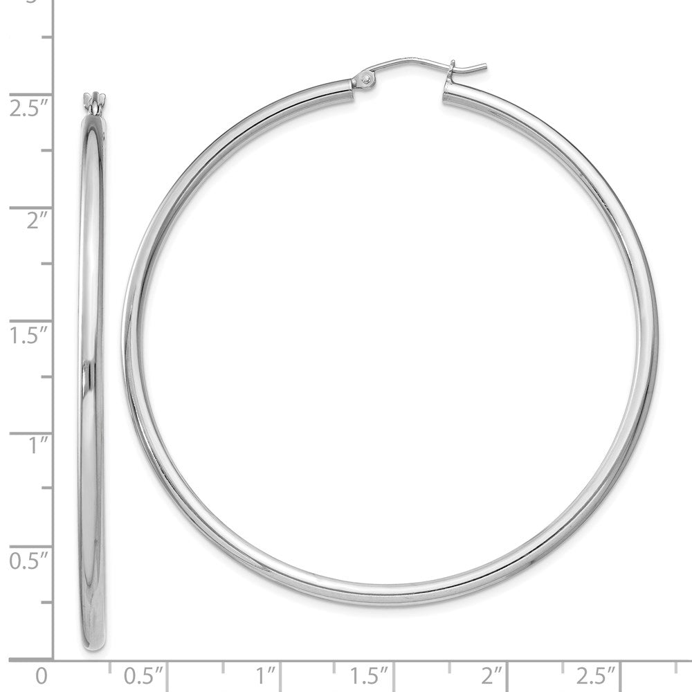 Alternate view of the 2.5mm Sterling Silver, X-Large Round Hoop Earrings, 60mm (2 3/8 In) by The Black Bow Jewelry Co.