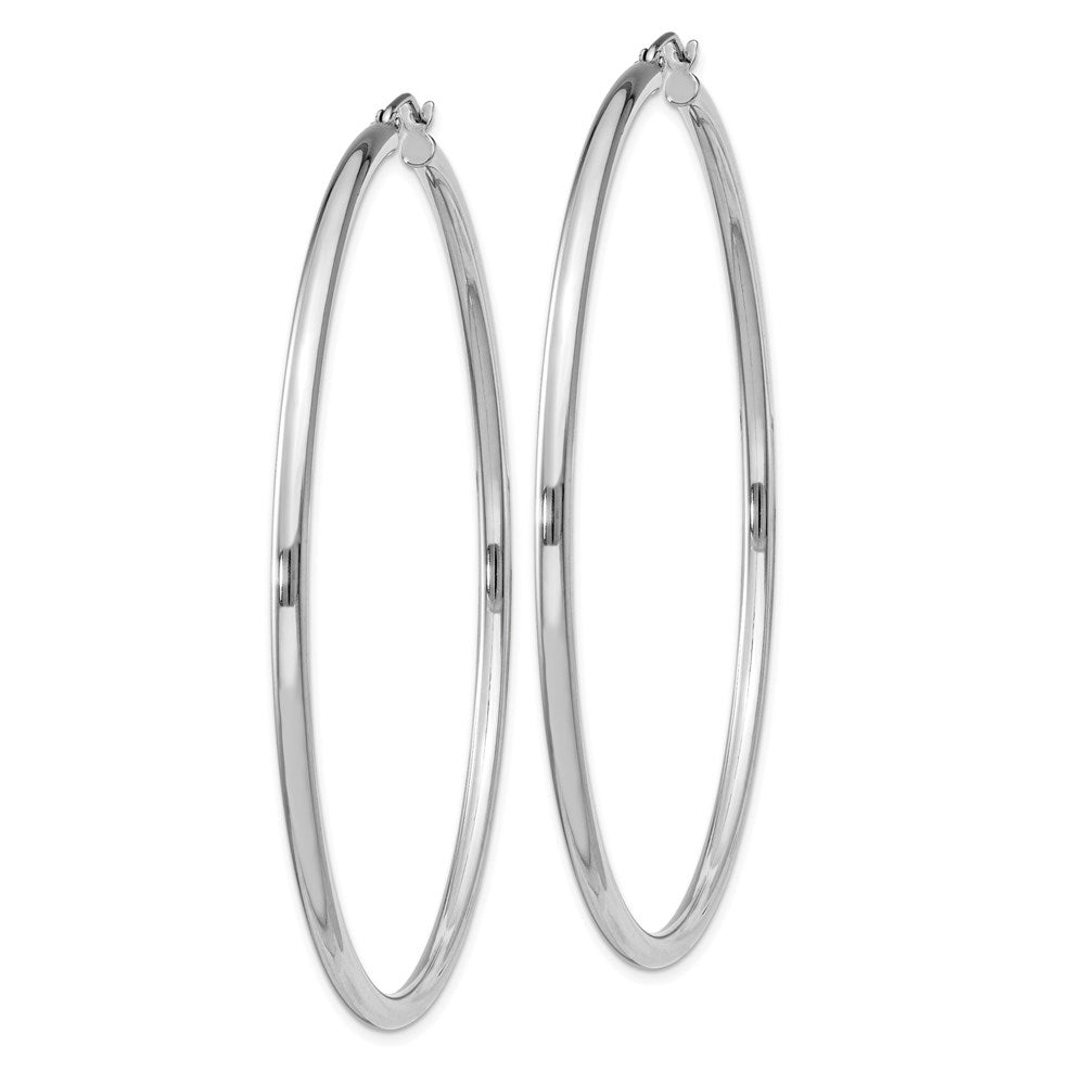 Alternate view of the 2.5mm Sterling Silver, X-Large Round Hoop Earrings, 65mm (2 1/2 In) by The Black Bow Jewelry Co.
