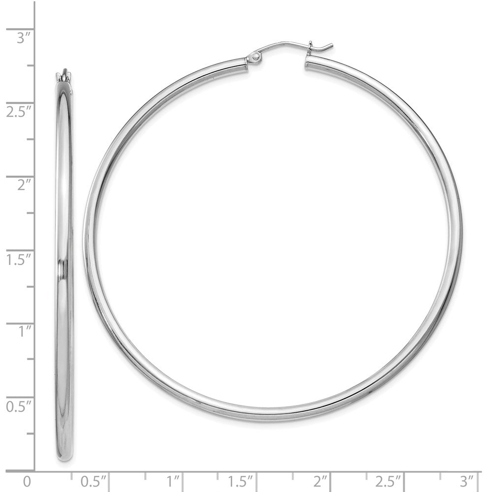 Alternate view of the 2.5mm Sterling Silver, X-Large Round Hoop Earrings, 65mm (2 1/2 In) by The Black Bow Jewelry Co.