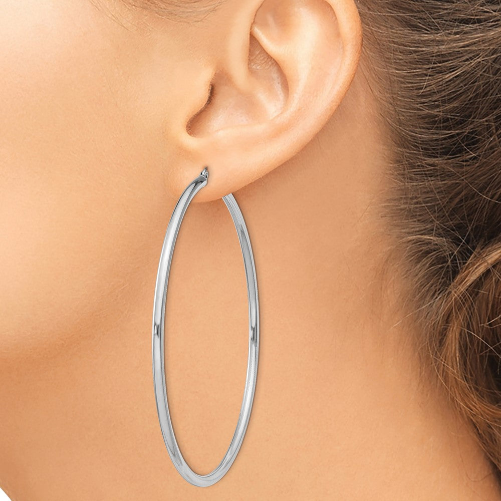 Alternate view of the 2.5mm Sterling Silver, X-Large Round Hoop Earrings, 70mm (2 3/4 In) by The Black Bow Jewelry Co.