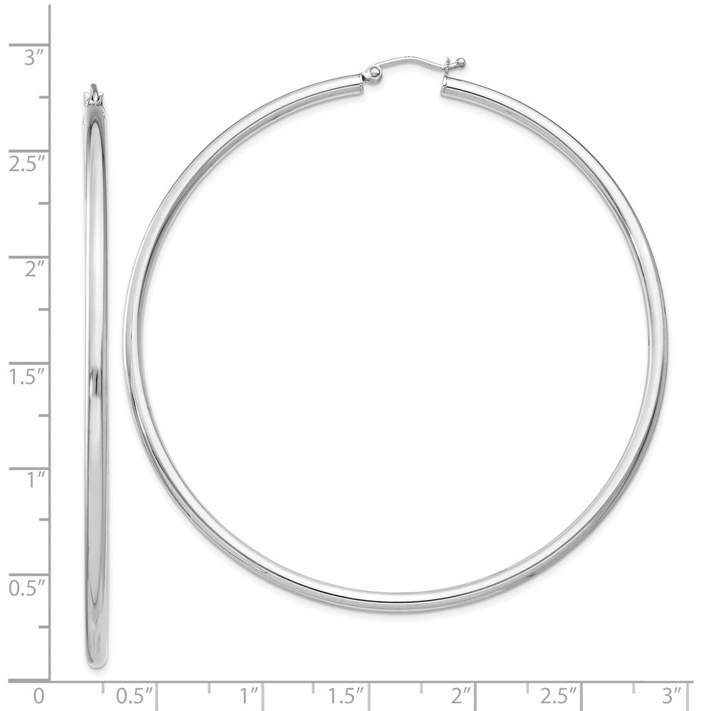 Alternate view of the 2.5mm Sterling Silver, X-Large Round Hoop Earrings, 70mm (2 3/4 In) by The Black Bow Jewelry Co.
