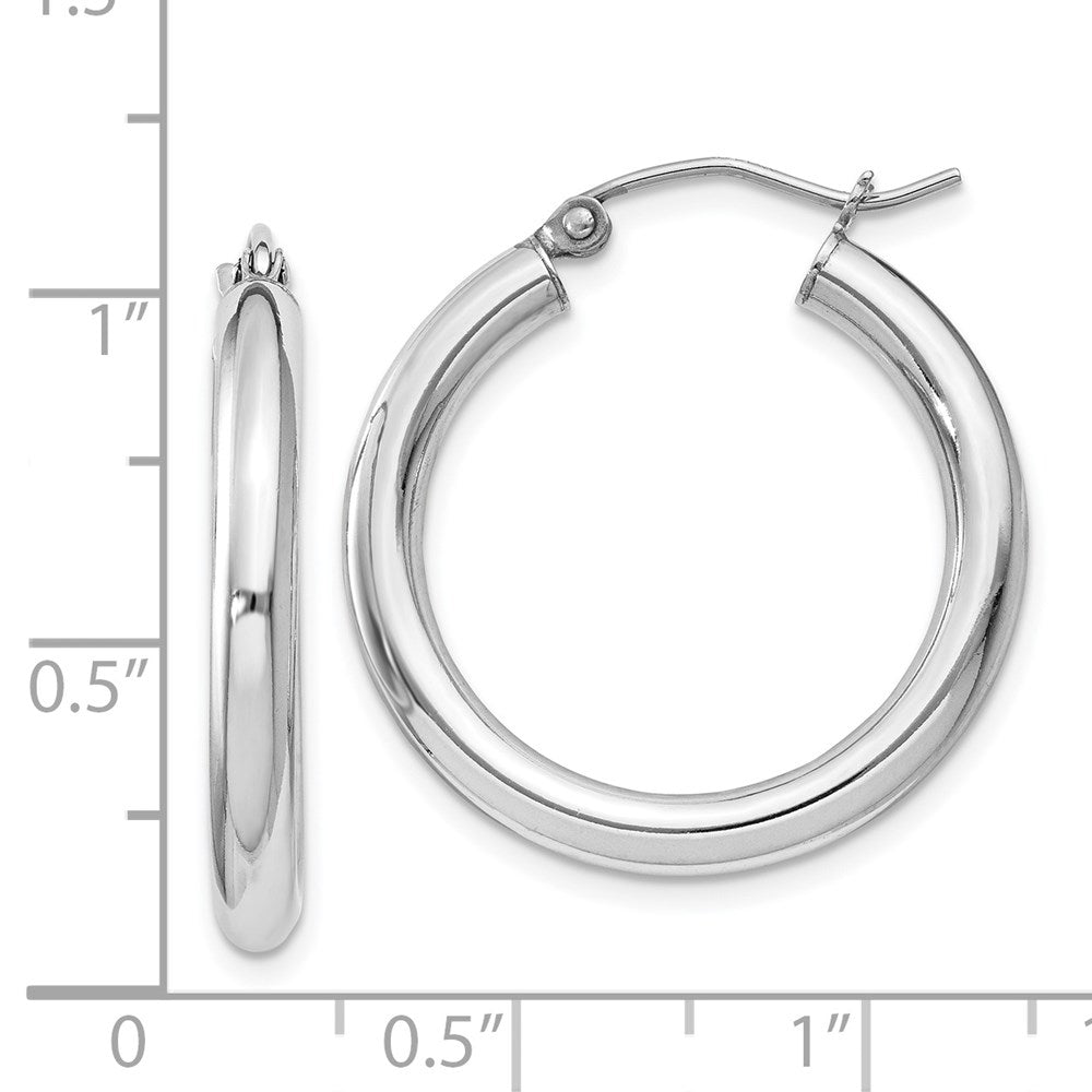 Alternate view of the 3mm, Sterling Silver, Classic Round Hoop Earrings - 24mm (1 Inch) by The Black Bow Jewelry Co.