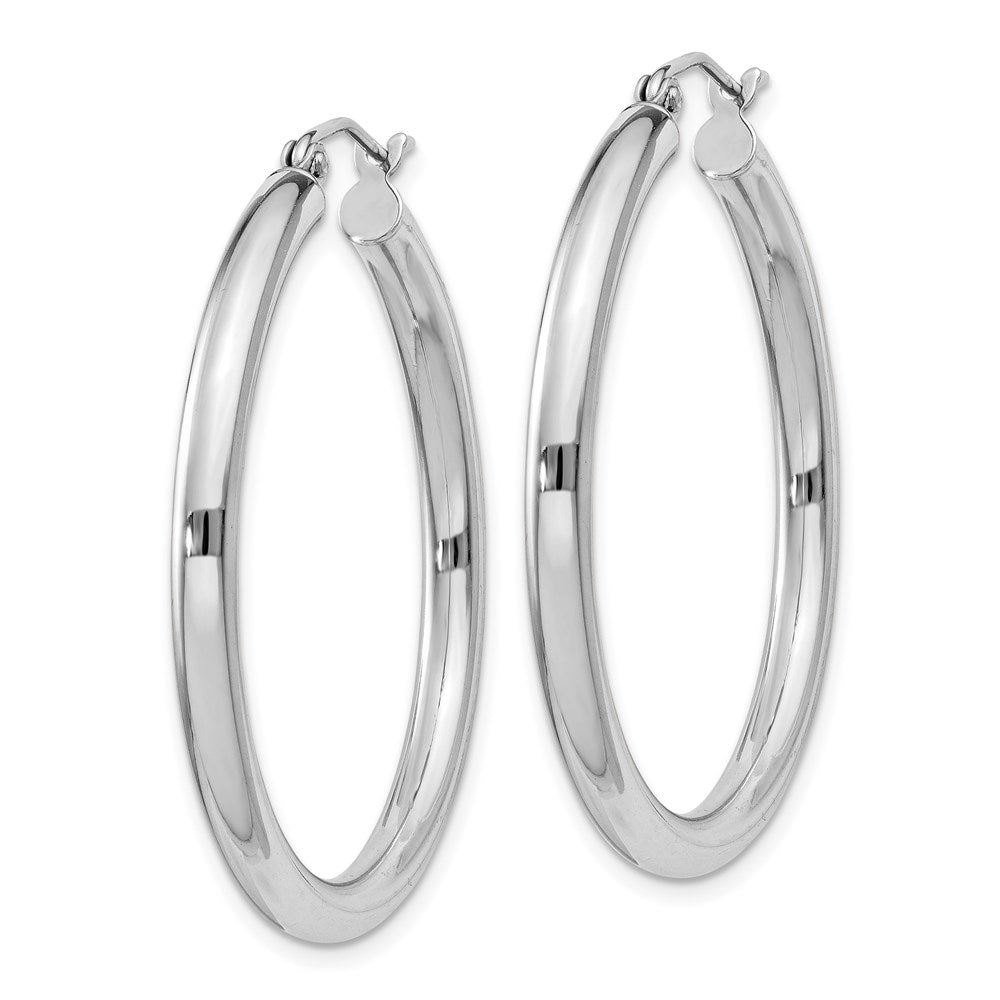 Alternate view of the 3mm, Sterling Silver, Classic Round Hoop Earrings - 35mm (1 3/8 Inch) by The Black Bow Jewelry Co.