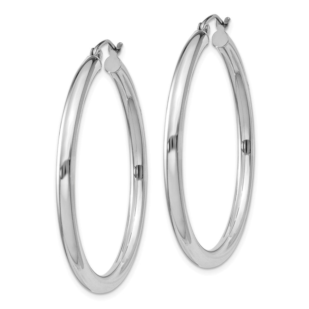 Alternate view of the 3mm, Sterling Silver, Classic Round Hoop Earrings - 40mm (1 1/2 Inch) by The Black Bow Jewelry Co.