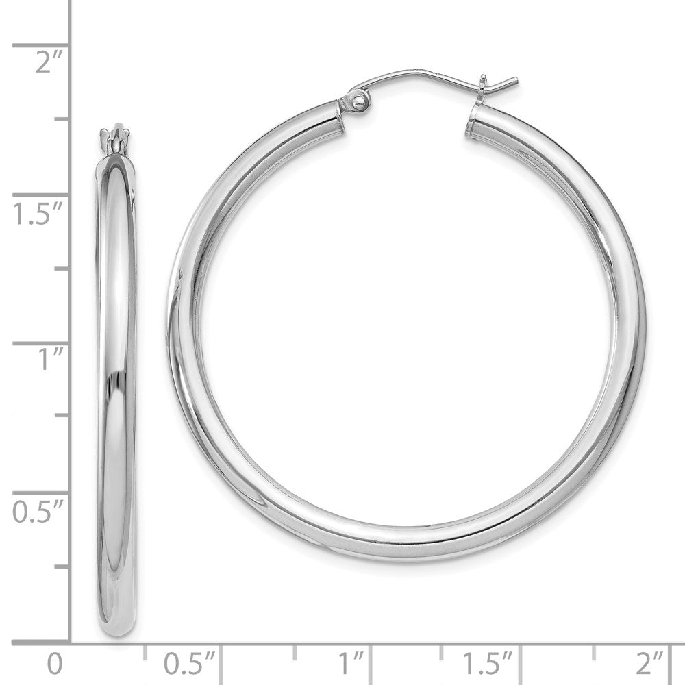 Alternate view of the 3mm, Sterling Silver, Classic Round Hoop Earrings - 40mm (1 1/2 Inch) by The Black Bow Jewelry Co.