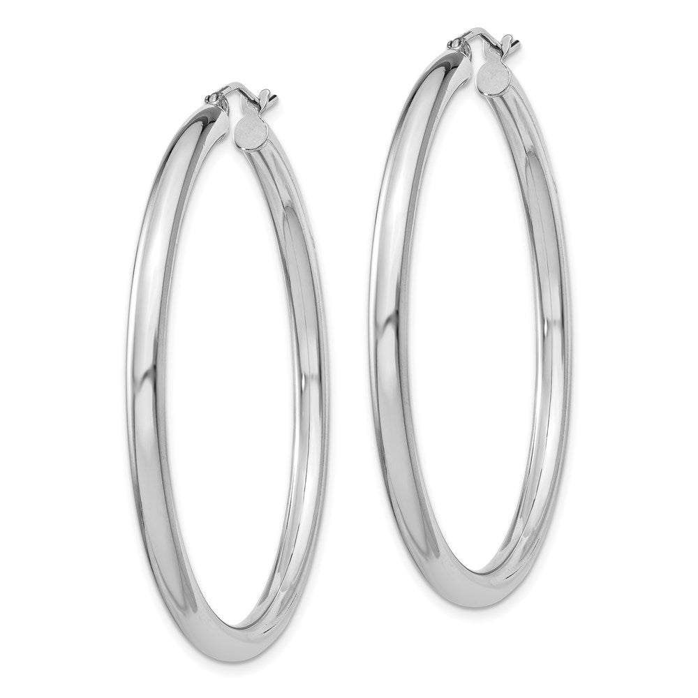 Alternate view of the 3mm, Sterling Silver, Classic Round Hoop Earrings - 45mm (1 3/4 Inch) by The Black Bow Jewelry Co.