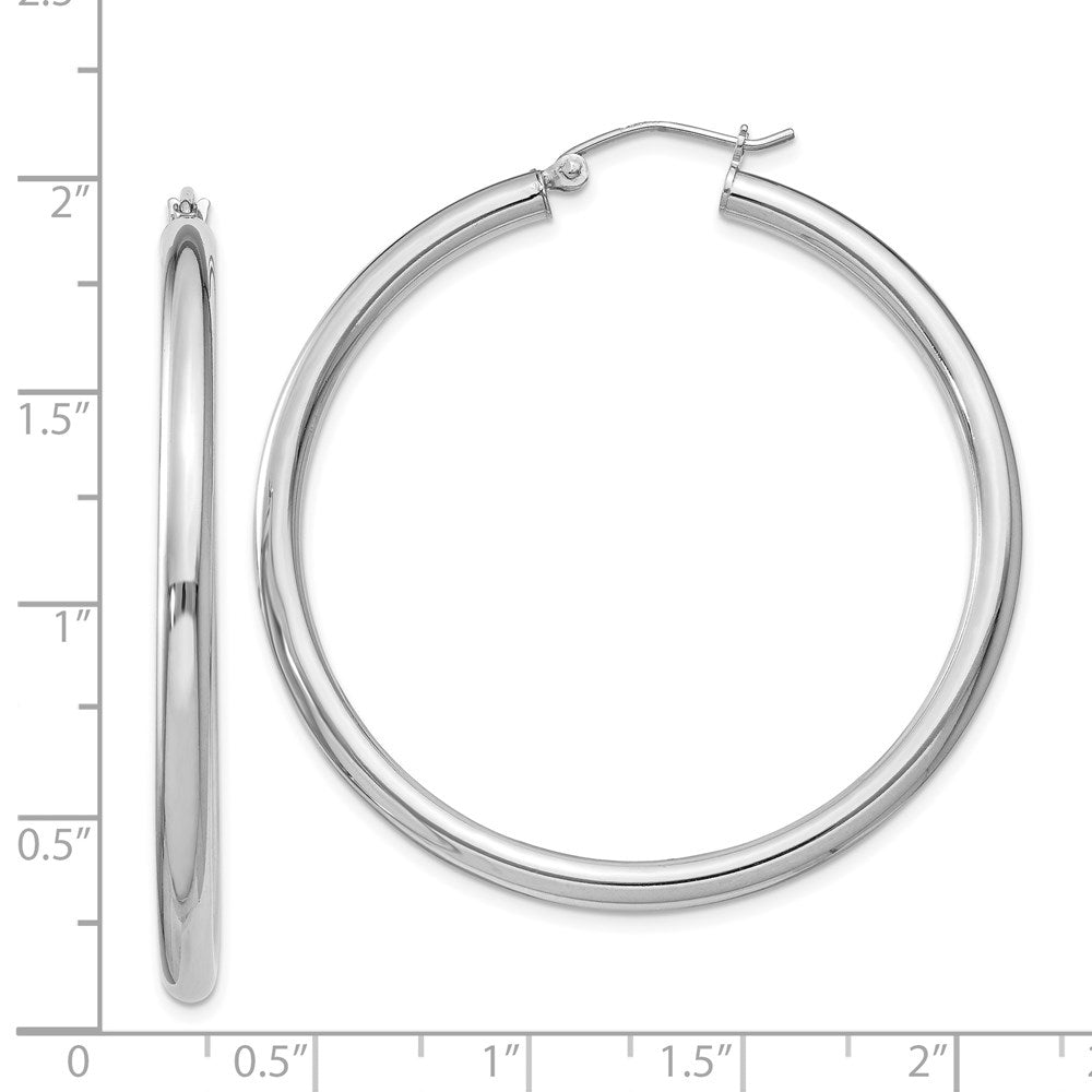 Alternate view of the 3mm, Sterling Silver, Classic Round Hoop Earrings - 45mm (1 3/4 Inch) by The Black Bow Jewelry Co.