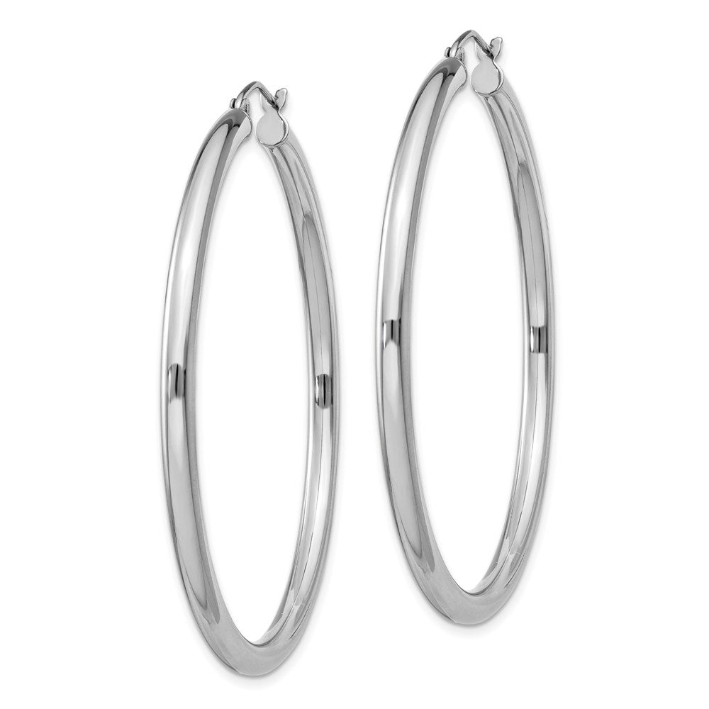 Alternate view of the 3mm, Sterling Silver, Classic Round Hoop Earrings - 52mm (2 Inch) by The Black Bow Jewelry Co.